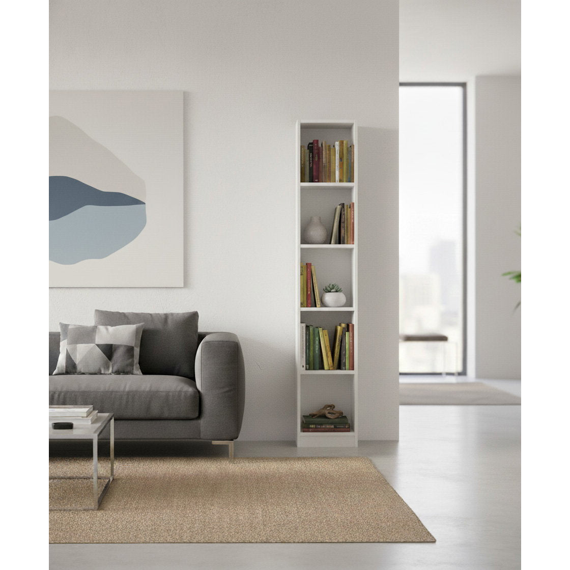 Eliot 5S Slim Bookcase White 30x30x180
