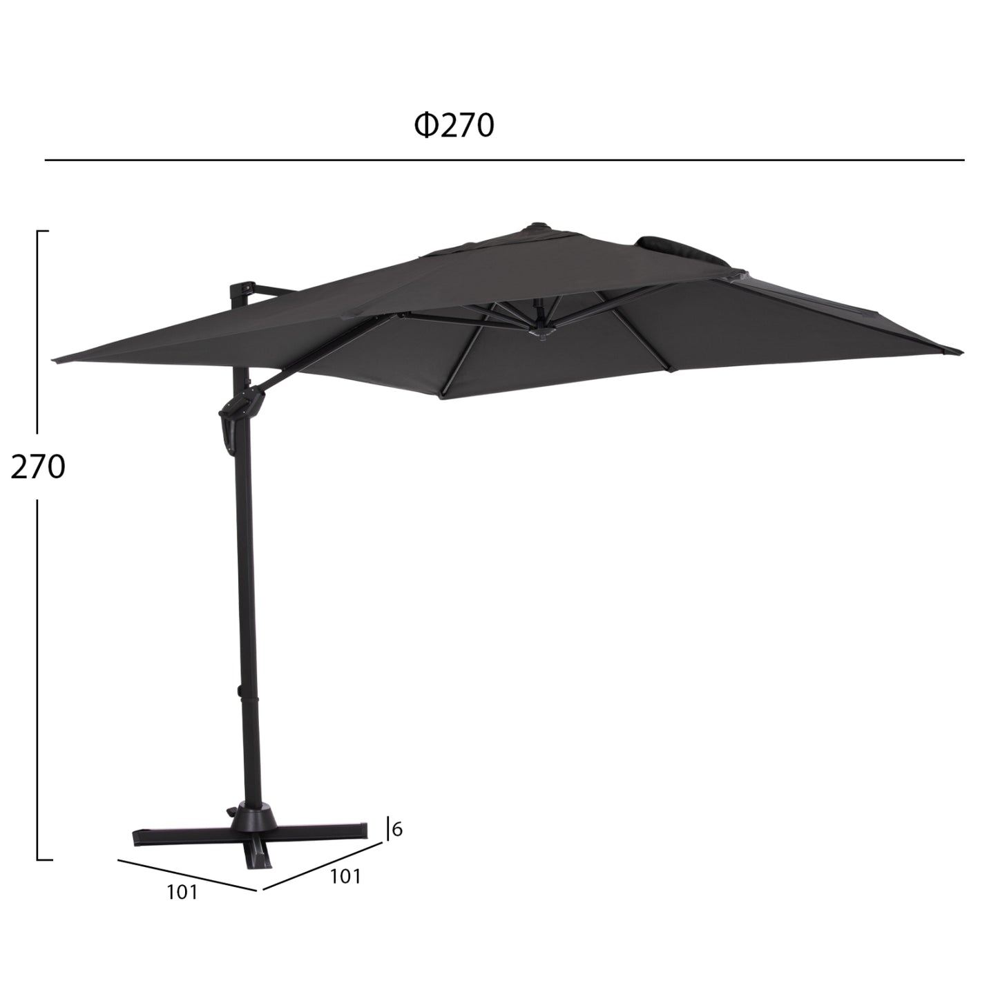 JAVANTE POOL UMBRELLA GREY ALUMINIUM & FABRIC 2.7x2.7x2.7m