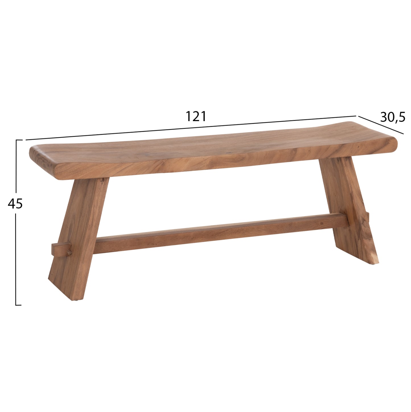 OUTDOOR BENCH 2-SEATER KONNY SUAR WOOD IN NATURAL 121x30.5x45