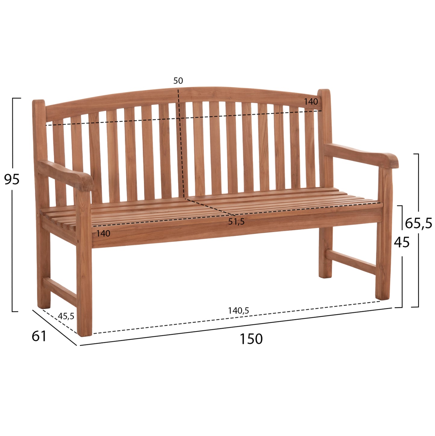 ΠΑΓΚΑΚΙ ΚΗΠΟΥ 3ΘΕΣΙΟ ELENA ΞΥΛΟ TEAK ΦΥΣΙΚΟ 150x61x95