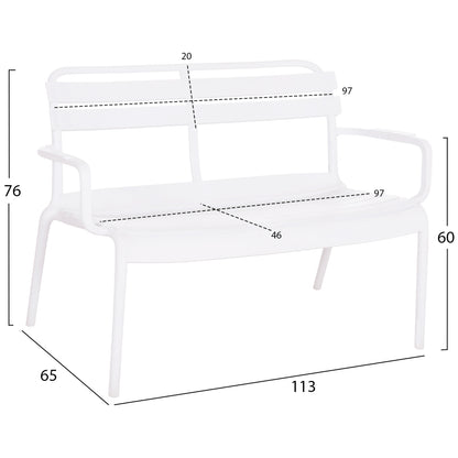 POLYPROPYLENE BENCH 2-SEATER KORVER WHITE 113x65x76