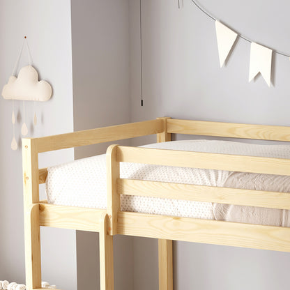 ΠΑΙΔΙΚΗ ΚΟΥΚΕΤΑ τ.MONTESSORI ΜΕ ΠΑΡΚΑΚΙ PLAYKID ΞΥΛΟ ΠΕΥΚΟΥ ΦΥΣΙΚΟ ΓΙΑ 190x90εκ