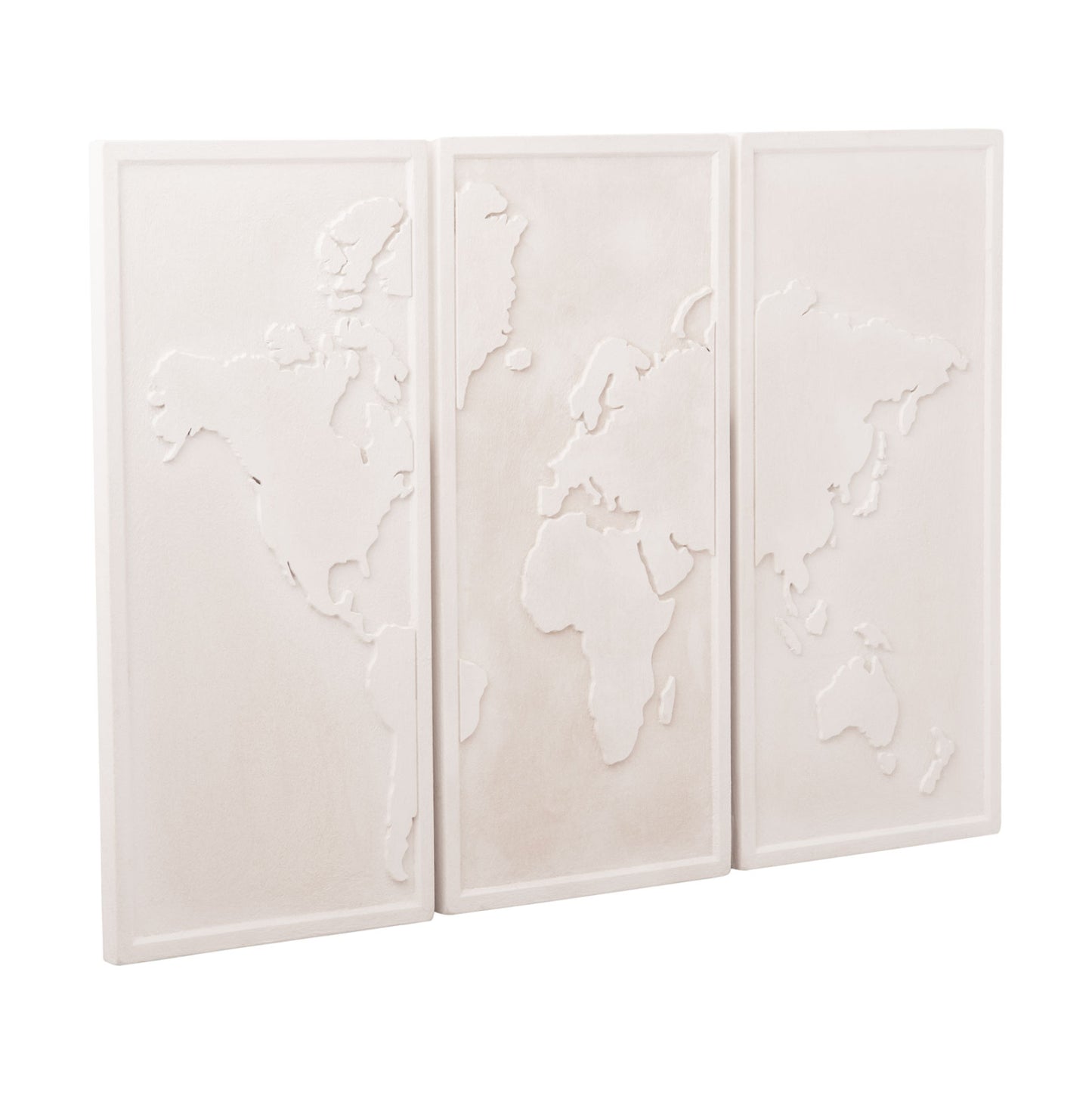 3-PANEL WORLD MAP SANTORINI MDF BOARD IN OFF-WHITE 180x4x120