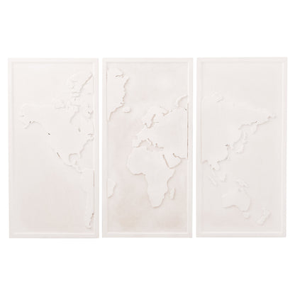 3-PANEL WORLD MAP SANTORINI MDF BOARD IN OFF-WHITE 180x4x120