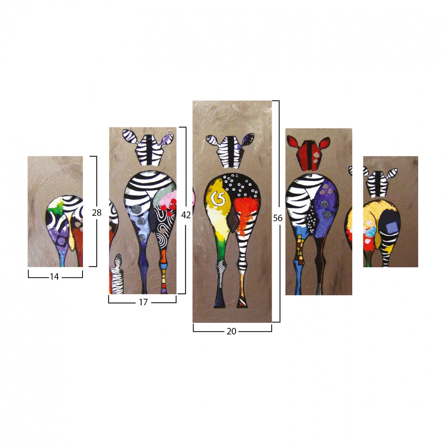 ΠΙΝΑΚΑΣ ΠΕΝΤΑΠΤΥΧΟ MDF COLORFUL ZEBRAS 82x56x3