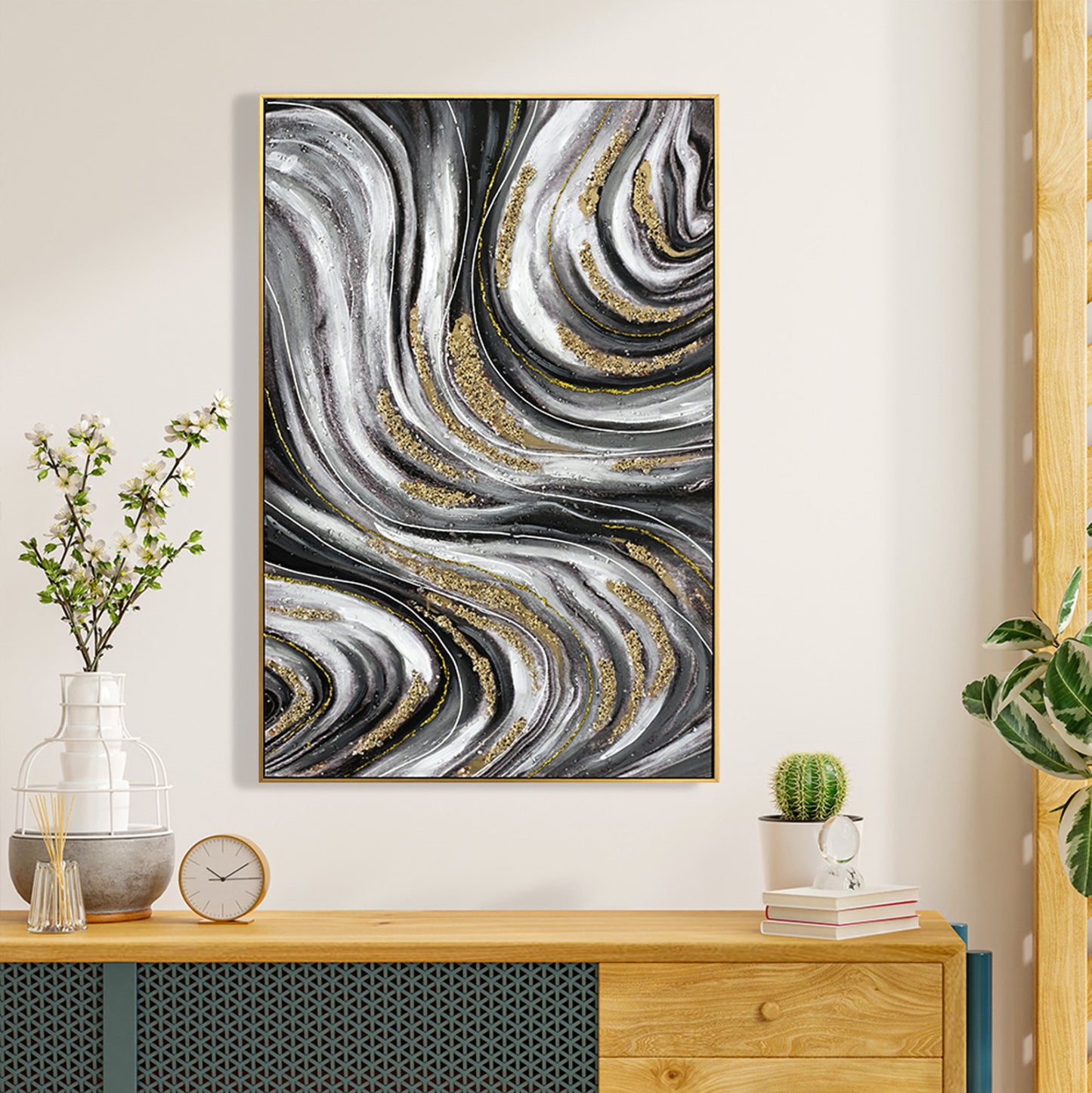 WALL ART WITH BEIGE FRAME CANVAS PRINT ABSTRACT 62x4.5x92