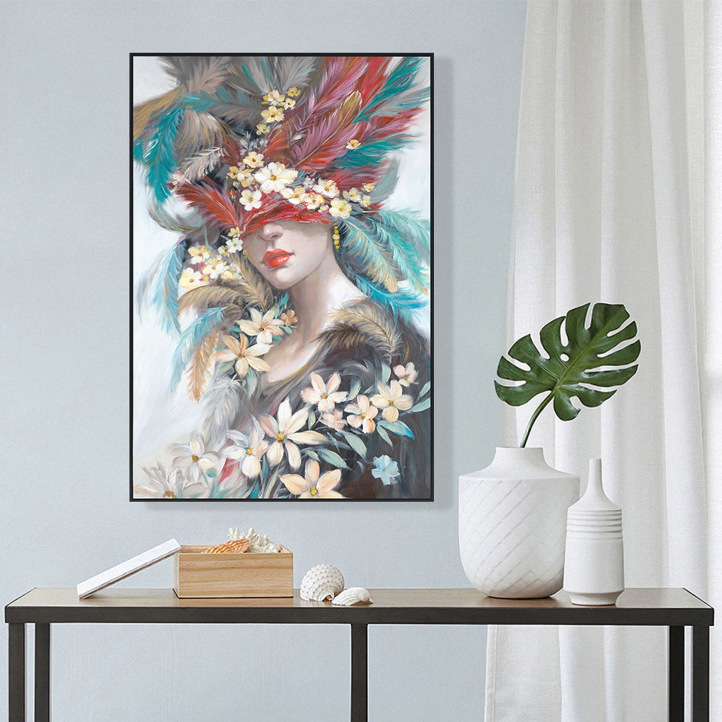 WALL ART ONNANOKO WITH BLACK FRAME CANVAS PRINT FEMALE FACE 82x4,5x122