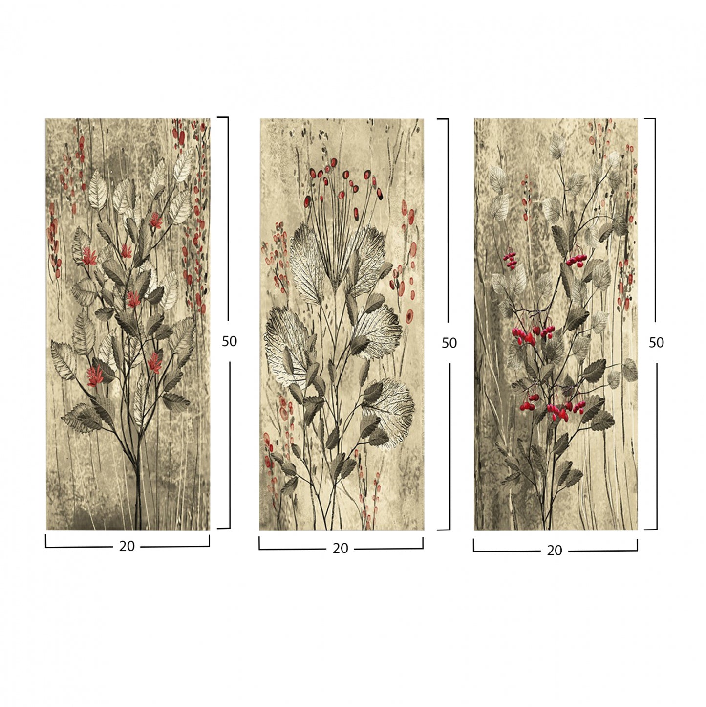 MDF TRIPTYCH TABLE RED FLOWERS AND BERRIES 60x50x0,3