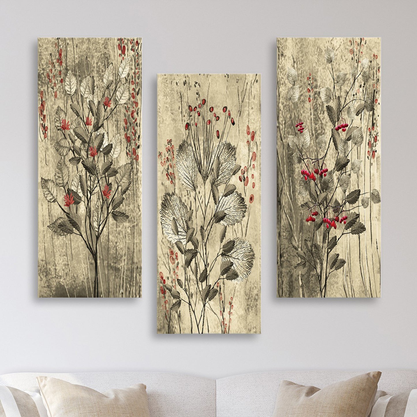 MDF TRIPTYCH TABLE RED FLOWERS AND BERRIES 60x50x0,3