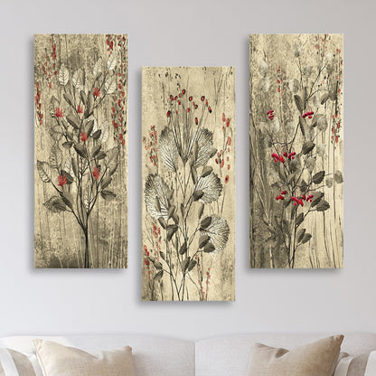 MDF TRIPTYCH TABLE RED FLOWERS AND BERRIES 60x50x0,3