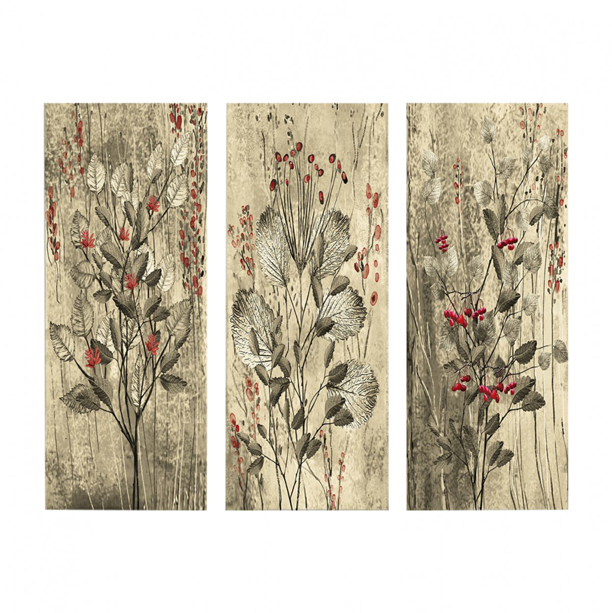 MDF TRIPTYCH TABLE RED FLOWERS AND BERRIES 60x50x0,3