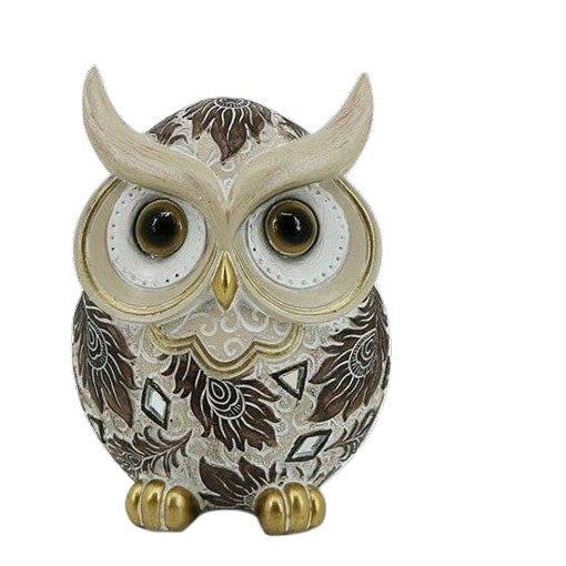 Διακοσμητική Κουκουβάγια Πολυεστερική Εκρού/Χρυσή/Καφέ 9x6x13