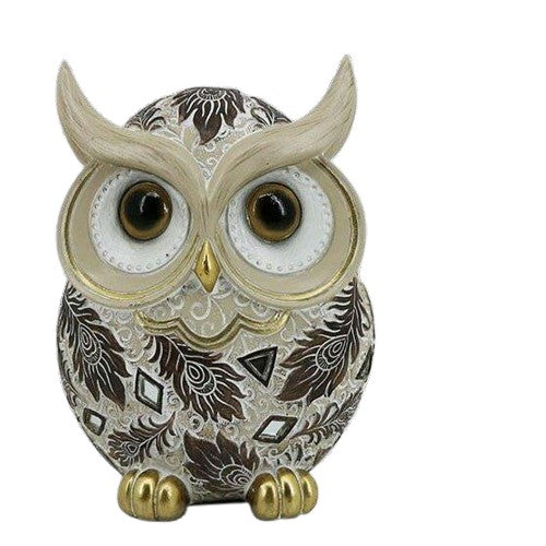 Διακοσμητική Κουκουβάγια Πολυεστερική Εκρού/Χρυσή/Καφέ 11x8x16