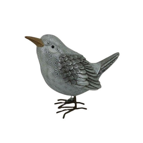 Πολυεστερικό Ασημί/Λευκό Διακοσμητικό Πουλάκι 15x8x14