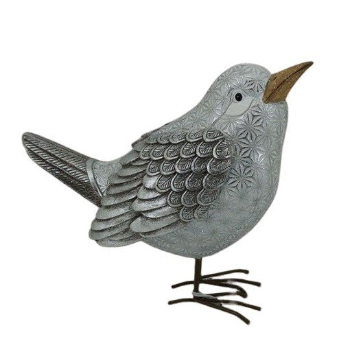 Πολυεστερικό Ασημί/Λευκό Διακοσμητικό Πουλάκι 18x9x16