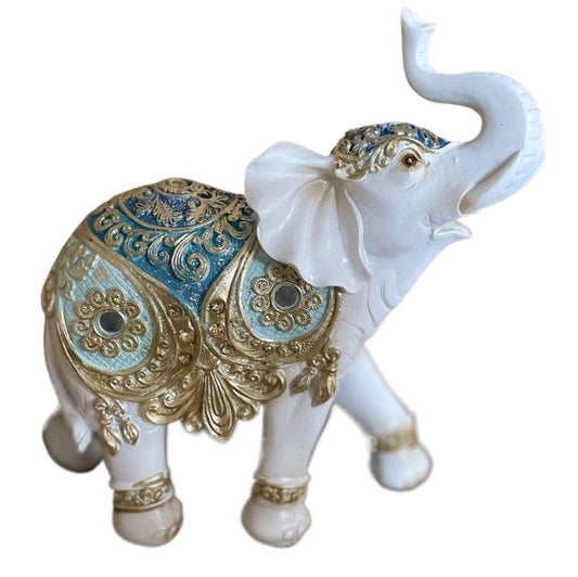 Διακοσμητικός Ελέφαντας Πολυεστερικός σε Χρυσό/Λευκό 22x10x25