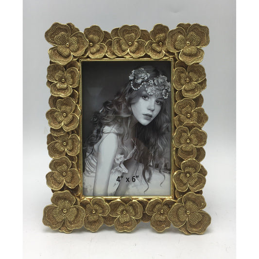 Κορνίζα Polyresin Χρυσή Ανάγλυφη Λουλούδια 10×15εκ