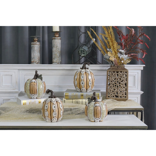 Διακοσμητική Πολυεστερική Κολοκύθα Πράσινη - Χρυσή - Πορτοκαλί 15x15x19