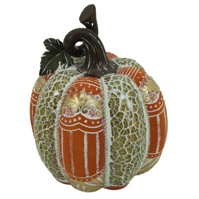 Διακοσμητική Πολυεστερική Κολοκύθα Πράσινη - Χρυσή - Πορτοκαλί 15x15x19