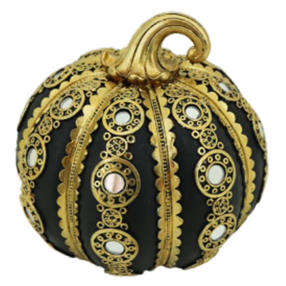 Διακοσμητική Πολυεστερική Κολοκύθα Μαύρη-Χρυσή 15x15x15