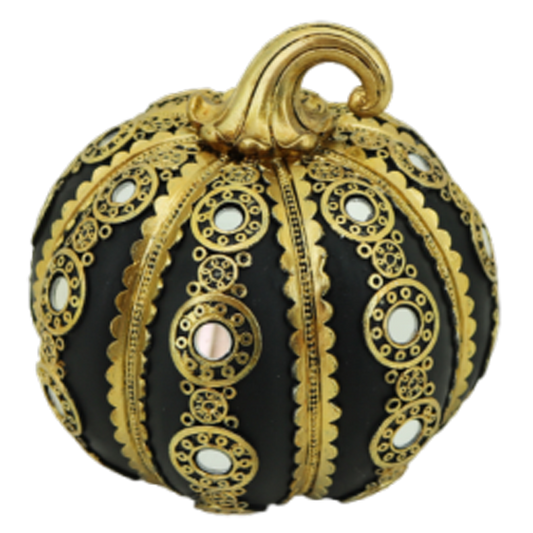 Διακοσμητική Πολυεστερική Κολοκύθα Μαύρη-Χρυσή 15x15x15