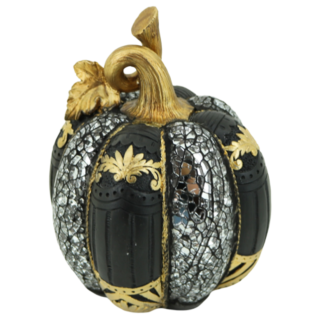 Διακοσμητική Πολυεστερική Κολοκύθα Μαύρη-Χρυσή-Ασημί 15x15x19
