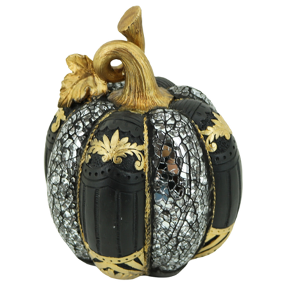 Διακοσμητική Πολυεστερική Κολοκύθα Μαύρη-Χρυσή-Ασημί 15x15x19