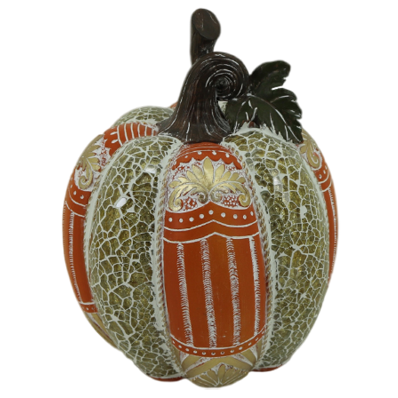 Διακοσμητική Πολυεστερική Κολοκύθα Πράσινη - Χρυσή - Πορτοκαλί 16x16x21