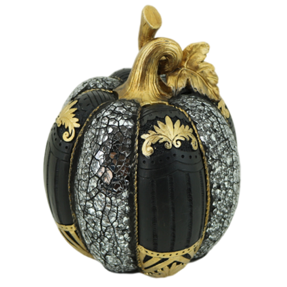 Διακοσμητική Πολυεστερική Κολοκύθα Μαύρη-Χρυσή-Ασημί 16x16x21