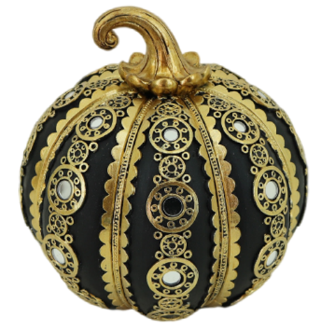Διακοσμητική Πολυεστερική Κολοκύθα Μαύρη-Χρυσή 14x14x14