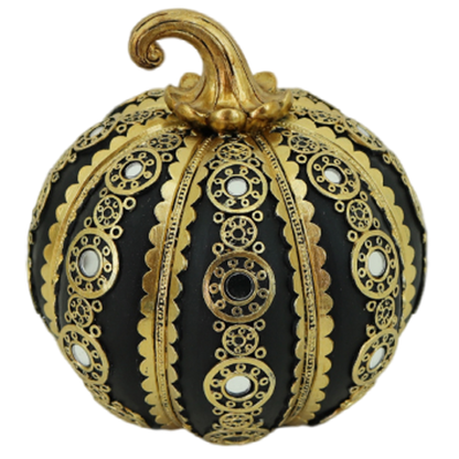 Διακοσμητική Πολυεστερική Κολοκύθα Μαύρη-Χρυσή 14x14x14