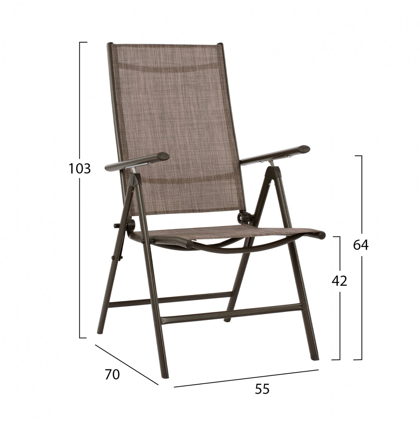 ZURI 7-POSITION FOLDING METAL ARMCHAIR BROWN WITH BROWN TEXTILENE 55x70x103