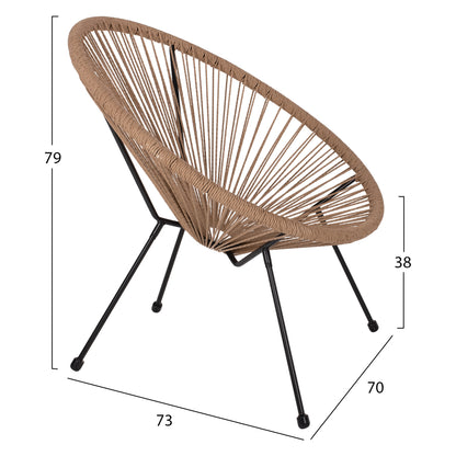ACAPULCO ARMCHAIR NEST TYPE BLACK METAL WITH TWISTED WICKER 70x73x79