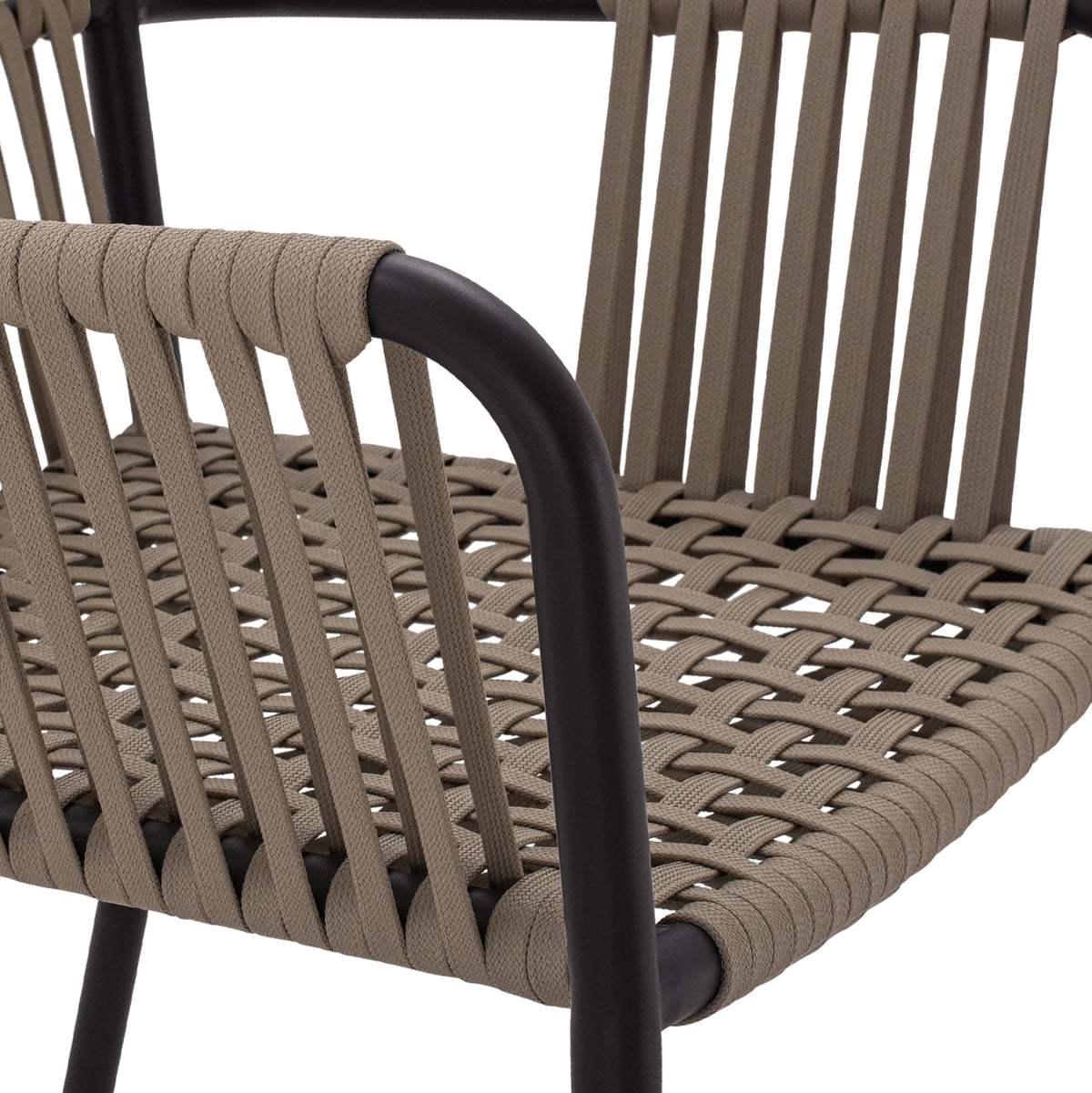ANTHRACITE ALUMINUM ARMCHAIR WITH WIDE CAPPUCCINO ROPE 56x58x85