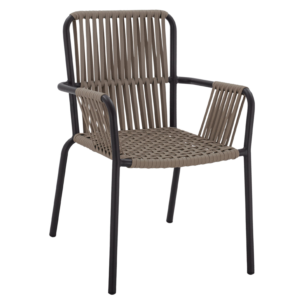 ANTHRACITE ALUMINUM ARMCHAIR WITH WIDE CAPPUCCINO ROPE 56x58x85