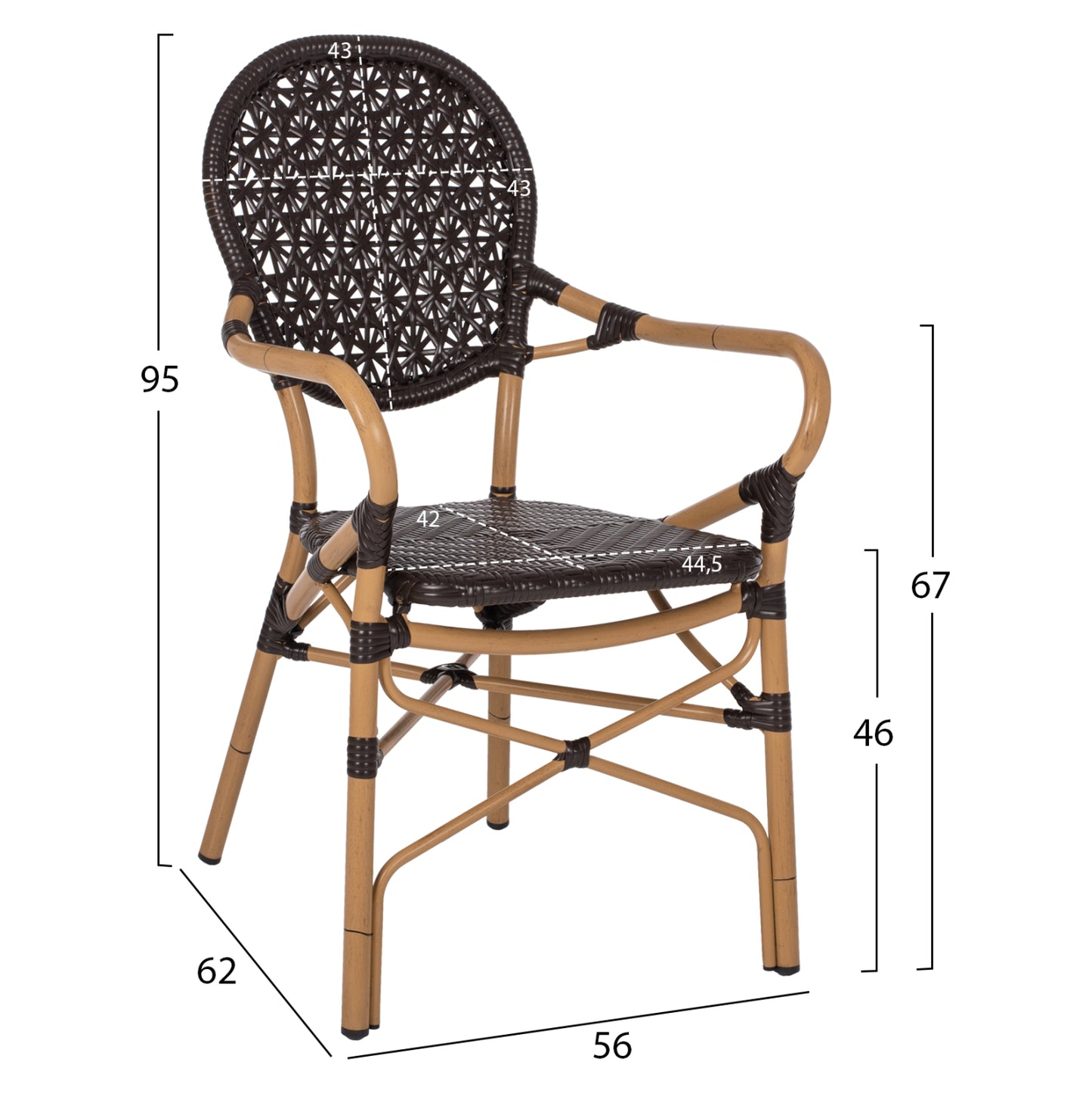 ΠΟΛΥΘΡΟΝΑ ΑΛΟΥΜΙΝΙΟΥ BAMBOO LOOK ΚΑΦΕ ΚΑΙ ΚΑΦΕ PE RATTAN 56x62x95