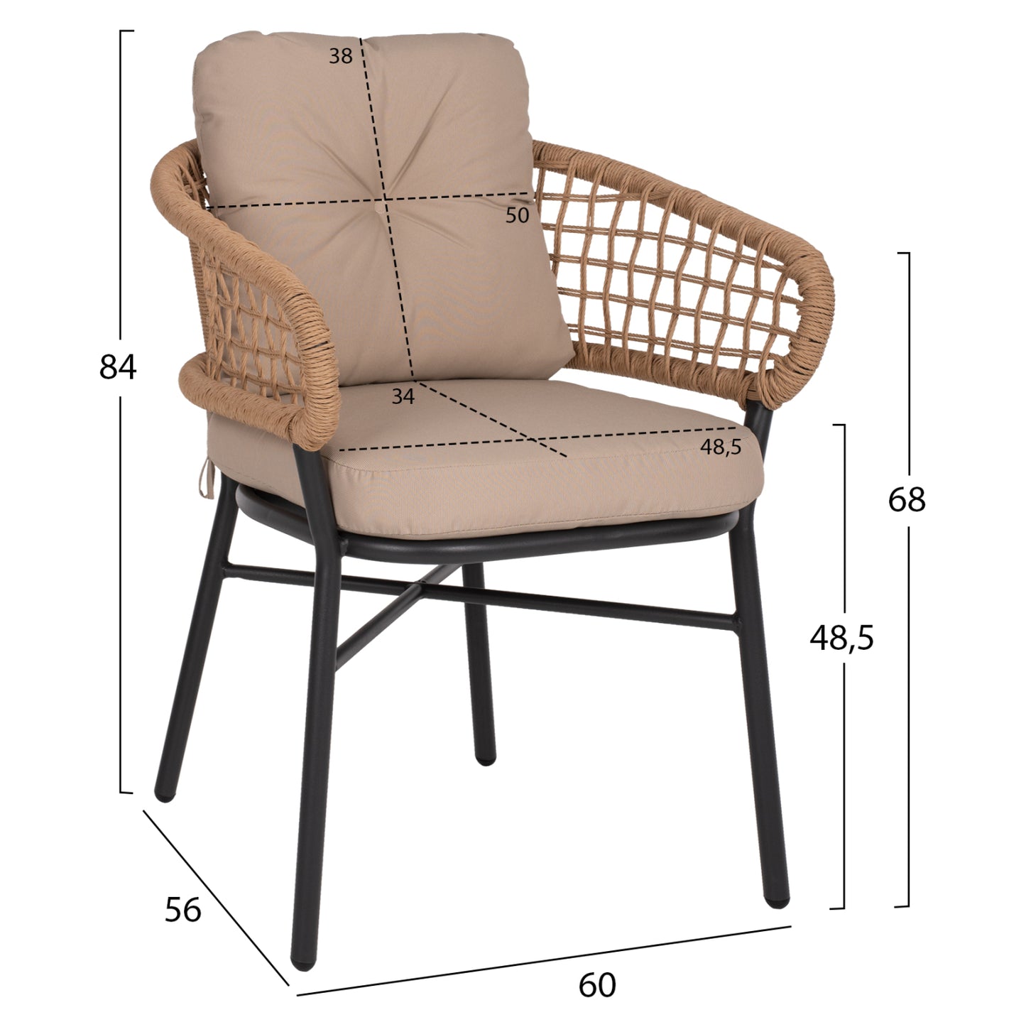 ALUMINUM ARMCHAIR DARK GREY COMMERCIAL RATTAN BEIGE CUSHION 60x56x84