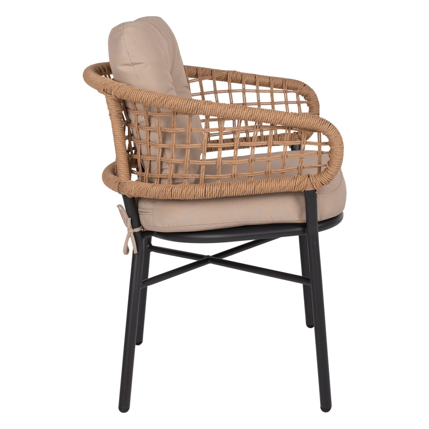 ALUMINUM ARMCHAIR DARK GREY COMMERCIAL RATTAN BEIGE CUSHION 60x56x84