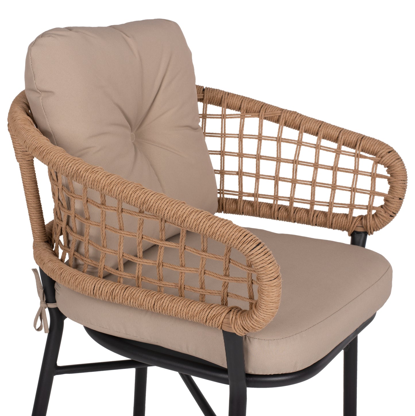 ALUMINUM ARMCHAIR DARK GREY COMMERCIAL RATTAN BEIGE CUSHION 60x56x84
