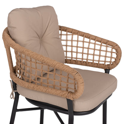 ALUMINUM ARMCHAIR DARK GREY COMMERCIAL RATTAN BEIGE CUSHION 60x56x84
