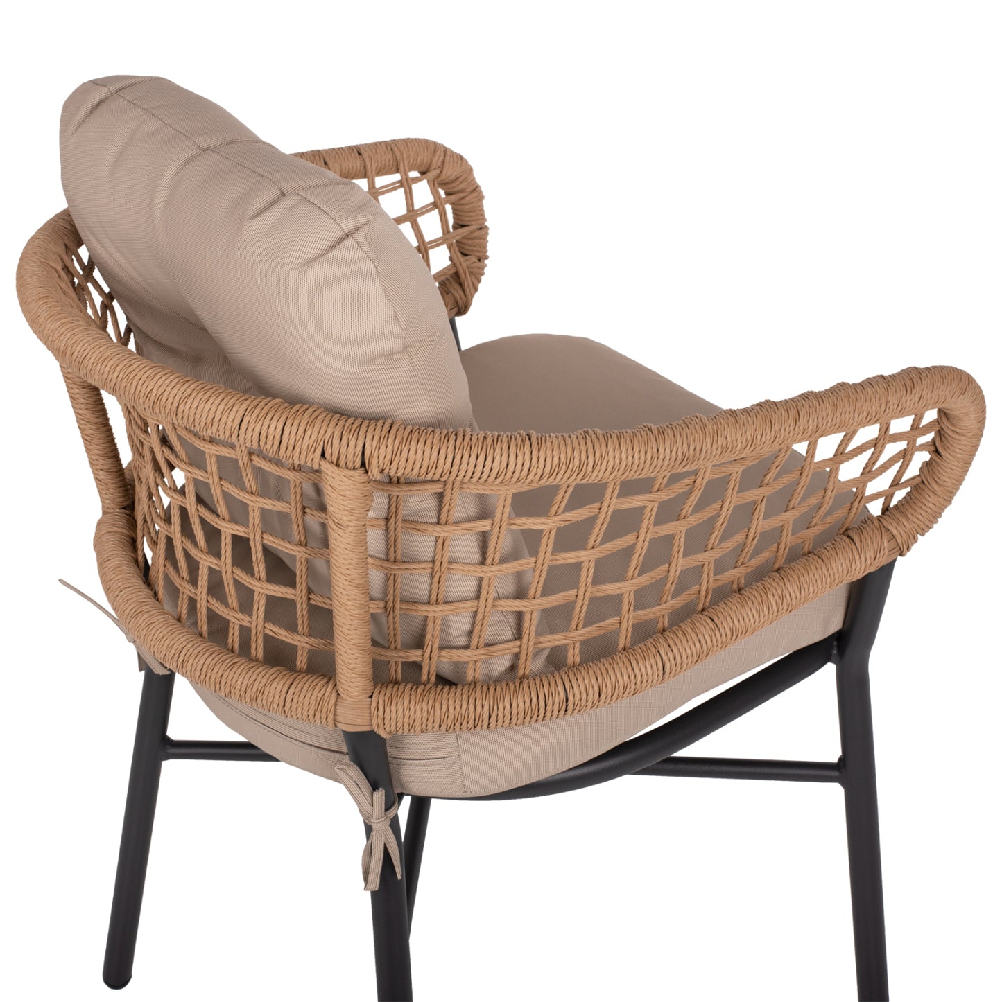 ALUMINUM ARMCHAIR DARK GREY COMMERCIAL RATTAN BEIGE CUSHION 60x56x84