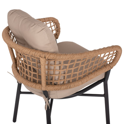 ALUMINUM ARMCHAIR DARK GREY COMMERCIAL RATTAN BEIGE CUSHION 60x56x84
