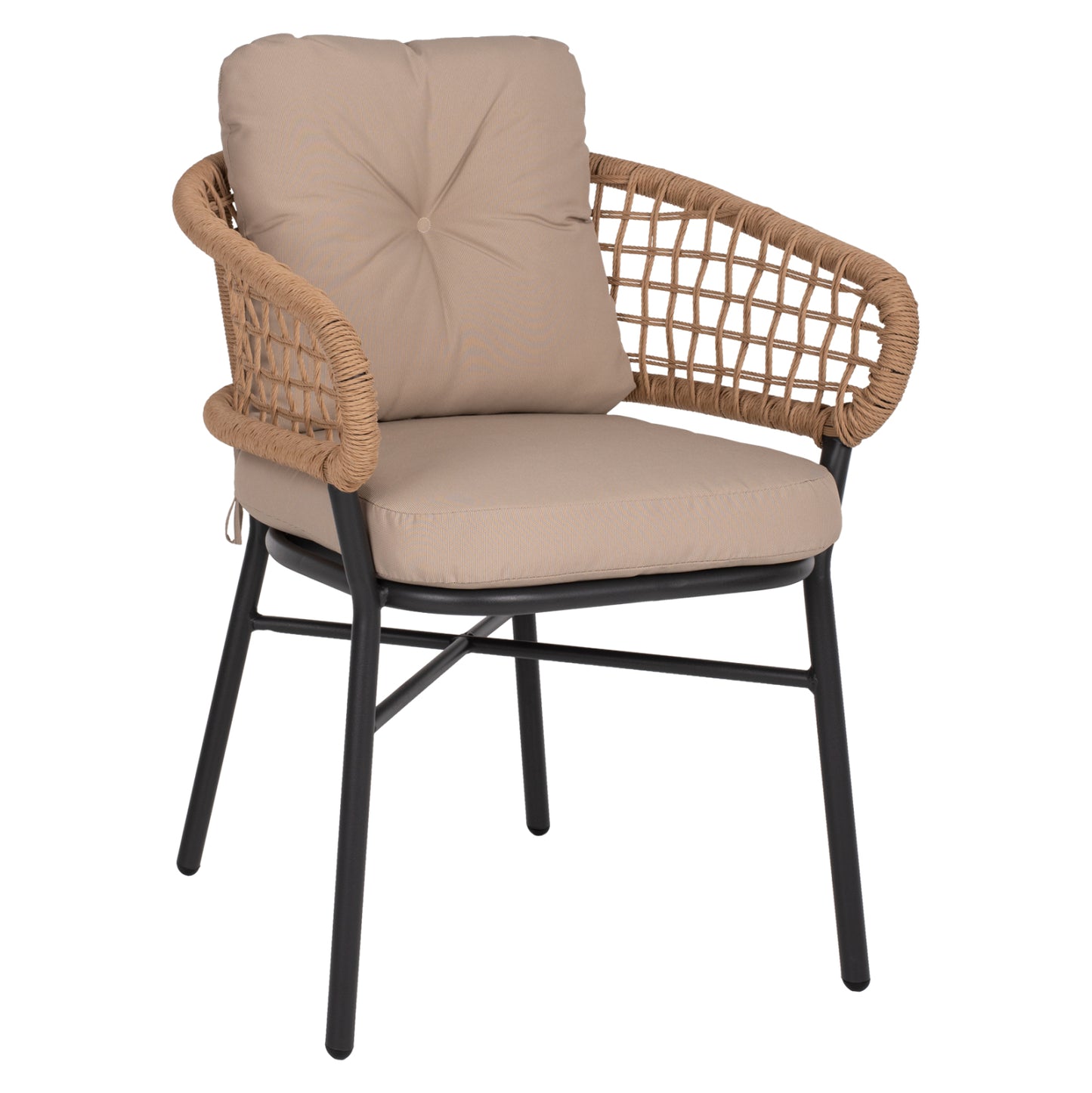 ALUMINUM ARMCHAIR DARK GREY COMMERCIAL RATTAN BEIGE CUSHION 60x56x84