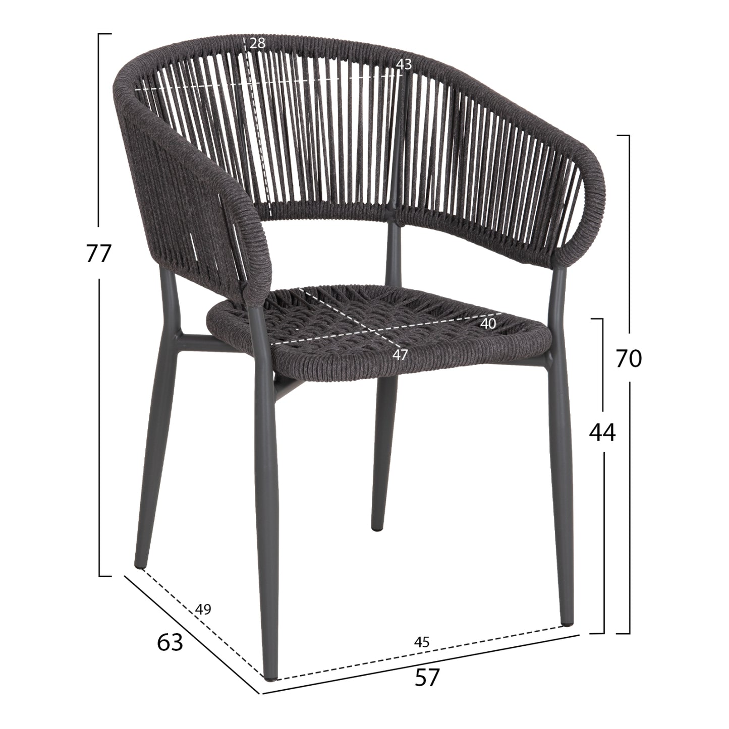 EULO ALUMINUM ARMCHAIR GRAY TWISTED RATTAN GRAY 57x63x77