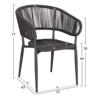 EULO ALUMINUM ARMCHAIR GRAY TWISTED RATTAN GRAY 57x63x77