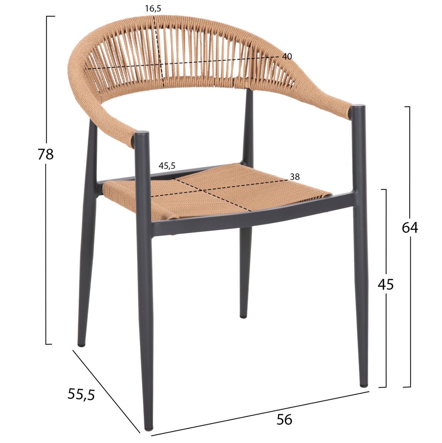 ALUMINUM ARMCHAIR GRET ANTHRACITE PE RATTAN BEIGE 56x55.5x78