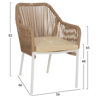 LOKKI ALUMINUM ARMCHAIR WHITE WITH WICKER PE ROPE BEIGE 56x66x82