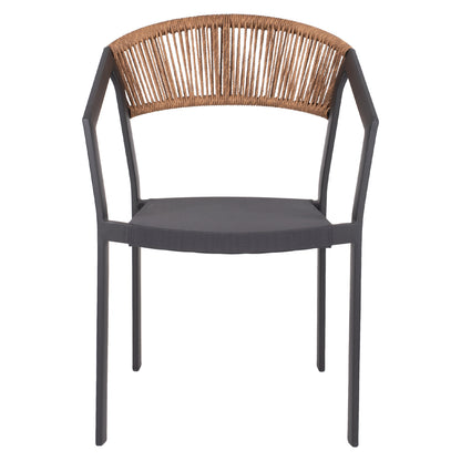 ALUMINIUM ARMCHAIR CHARCOAL FRAME & TEXTLINE BEIGE RATTAN 57x53x80