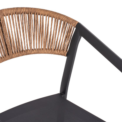 ALUMINIUM ARMCHAIR CHARCOAL FRAME & TEXTLINE BEIGE RATTAN 57x53x80