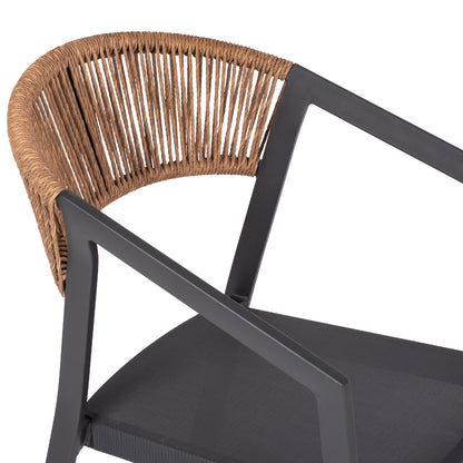 ALUMINIUM ARMCHAIR CHARCOAL FRAME & TEXTLINE BEIGE RATTAN 57x53x80